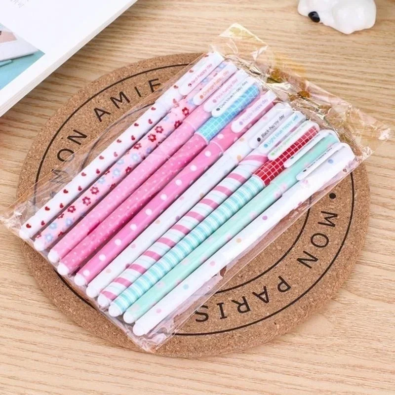 0.38mm 10 Pcs Set Color Gel Pen Flower Starry Star Sweet Flora Colored Cute Pens for School Writing Supplies Kawaii Stationary