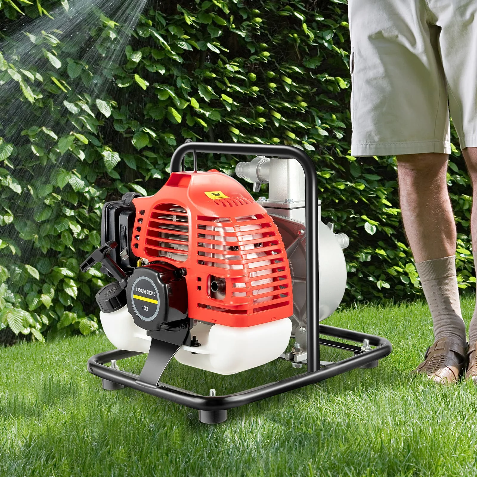 43CC 2행정 워터 펌프 (1인치 입출구) - 1250W, 282.5ft³/H 유량, 98ft 리프트, 경량(18.41lbs) 관개/농업용