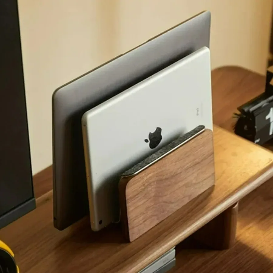 Wooden Laptop Vertical Stand Walnut Anti-slip Tablet Computer Display Stand Lazy Office Desktop Storage Rack Phone Bracket