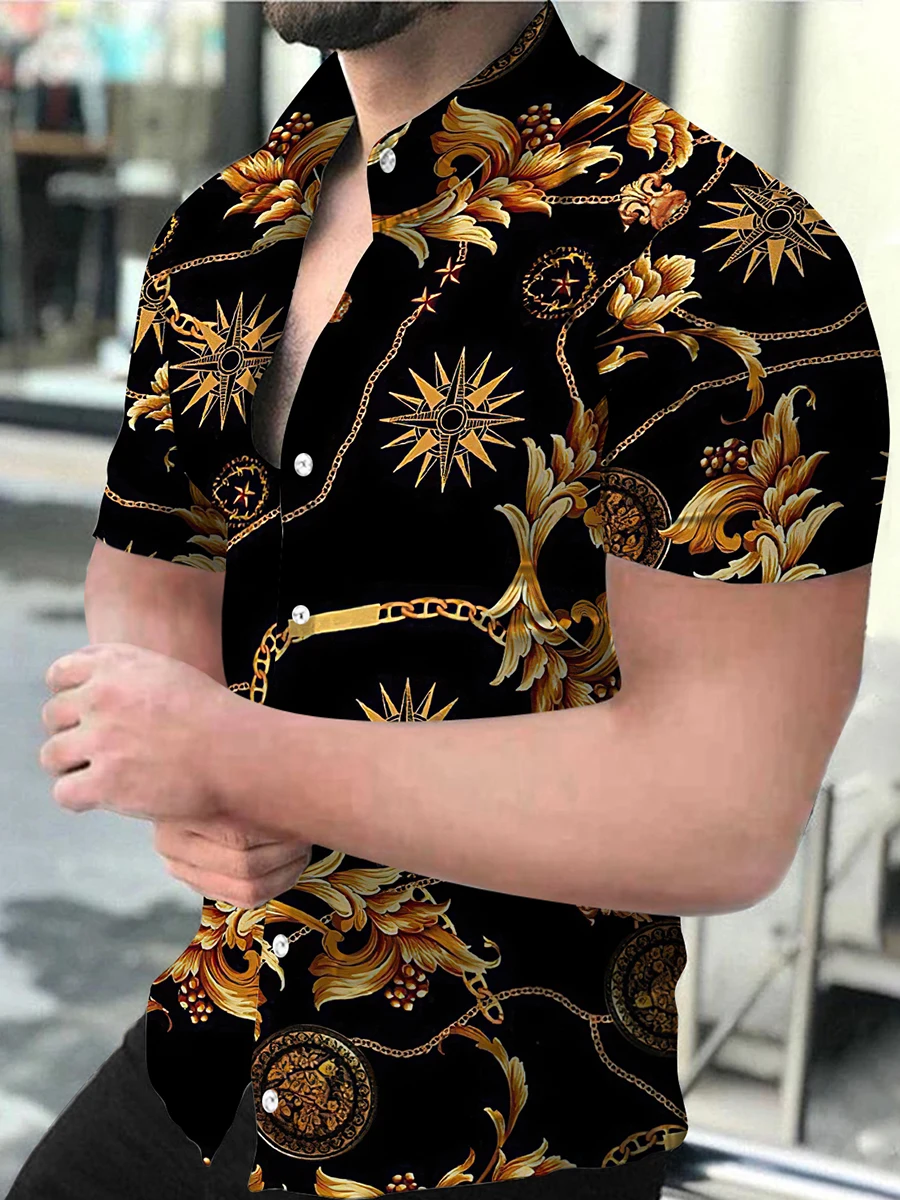 

Summer Fashion Printed Men's Shirt With Lapel Short Sleeve Single Breasted Cardigan Everyday Casual Club Menswear Streetwear