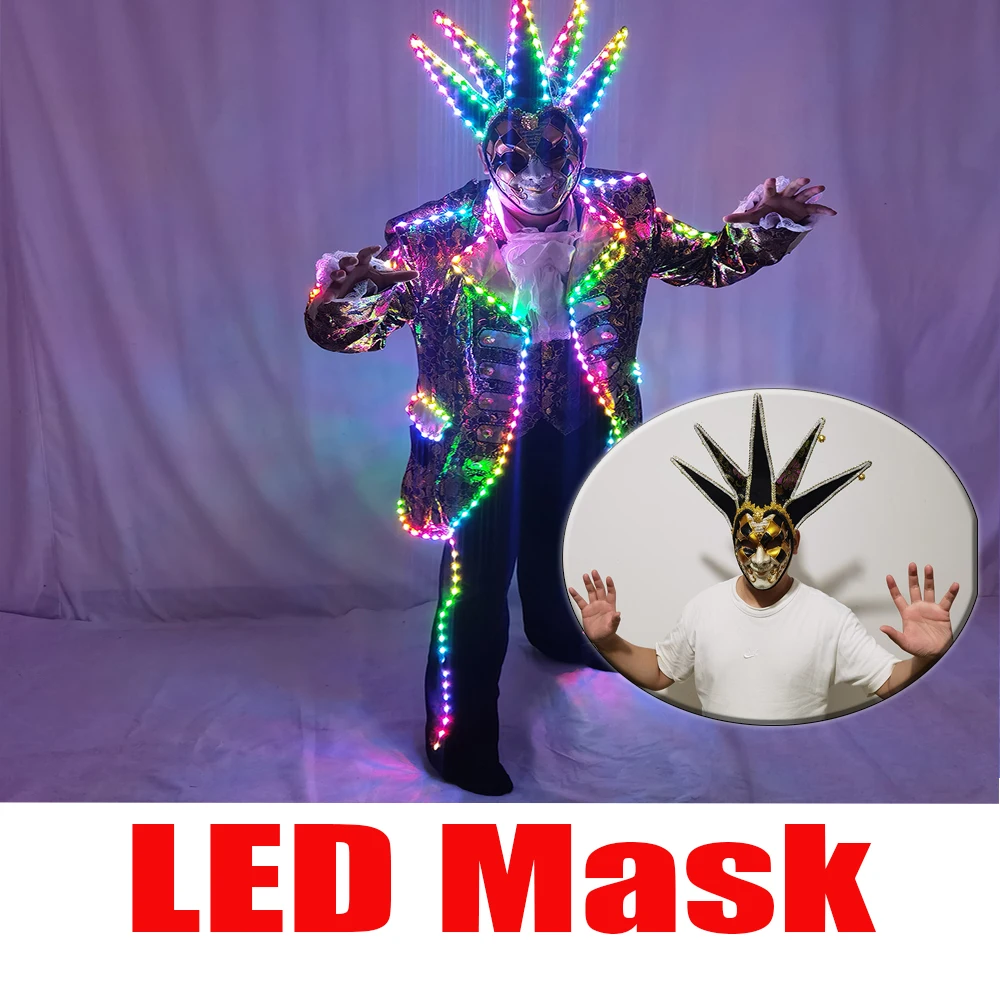 Volledig gekleurde LED-jas voor Tron-pak LED-pak met masker - Glow-in-the-Dark kostuum voor feesten en evenementen