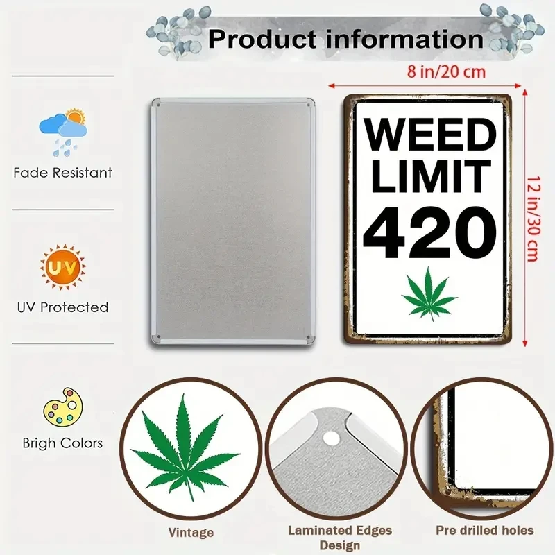 Doobie Den يتيح الحصول على علامة قصدير معدنية مضاءة ، علامة حد الأعشاب الضارة 420 ، ملصق غرفة الدخان ، فن جدار الكهف للرجل ، المنزل ، ديكور البار ، هدية ودية