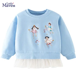 Little maven 2024 New Fashion Sweatshirt Blue Flower Fairy Pretty Tops Cotton Comfort and Lovely for Kids 2-7 year