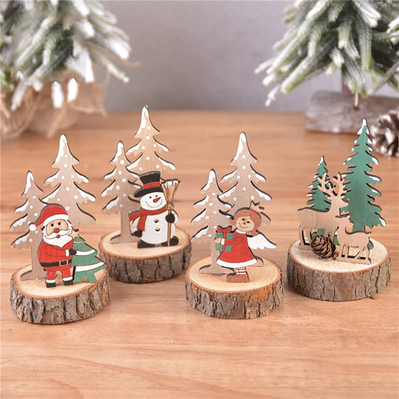 Christmas Tree Raw Wooden Ornament DIY Gift Snowman Santa Claus Ins Craft Fot Home Decoration Table Deco