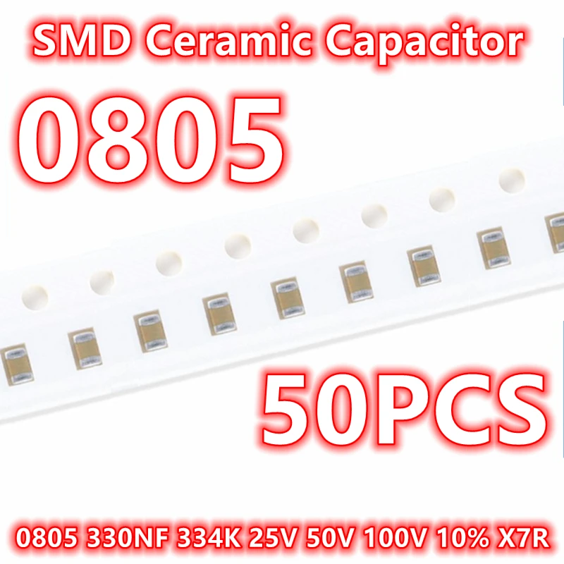 (50pcs) Original 0805 330NF 334K 25V 50V 100V 10% X7R SMD Ceramic Capacitor IC 2012