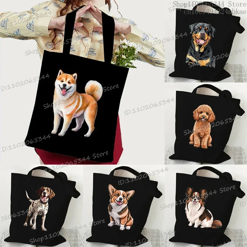 Torebki damskie Shiba Inu Corgi Poodle Beagle Animal Dog Series Canvas Tote Bag Fashion Funny Dog Lover Gift Ladies Side Bag