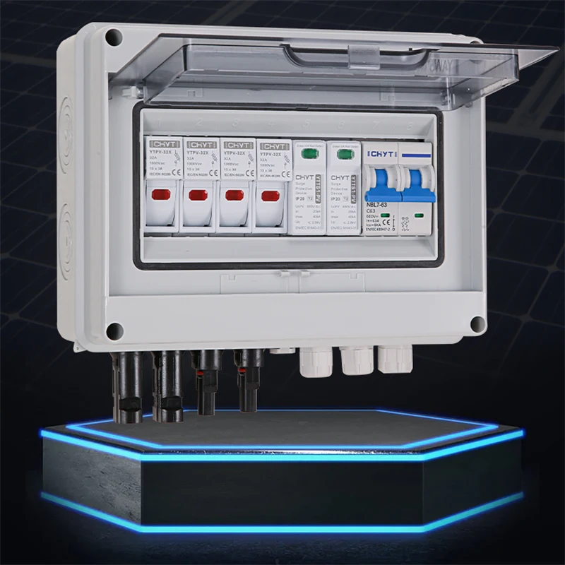 Solar photovoltaic PV Combiner Box 2 String With Lightning Protection 2-Input 1 Output  DC 600V Fuse MCB SPD Waterproof Box IP65