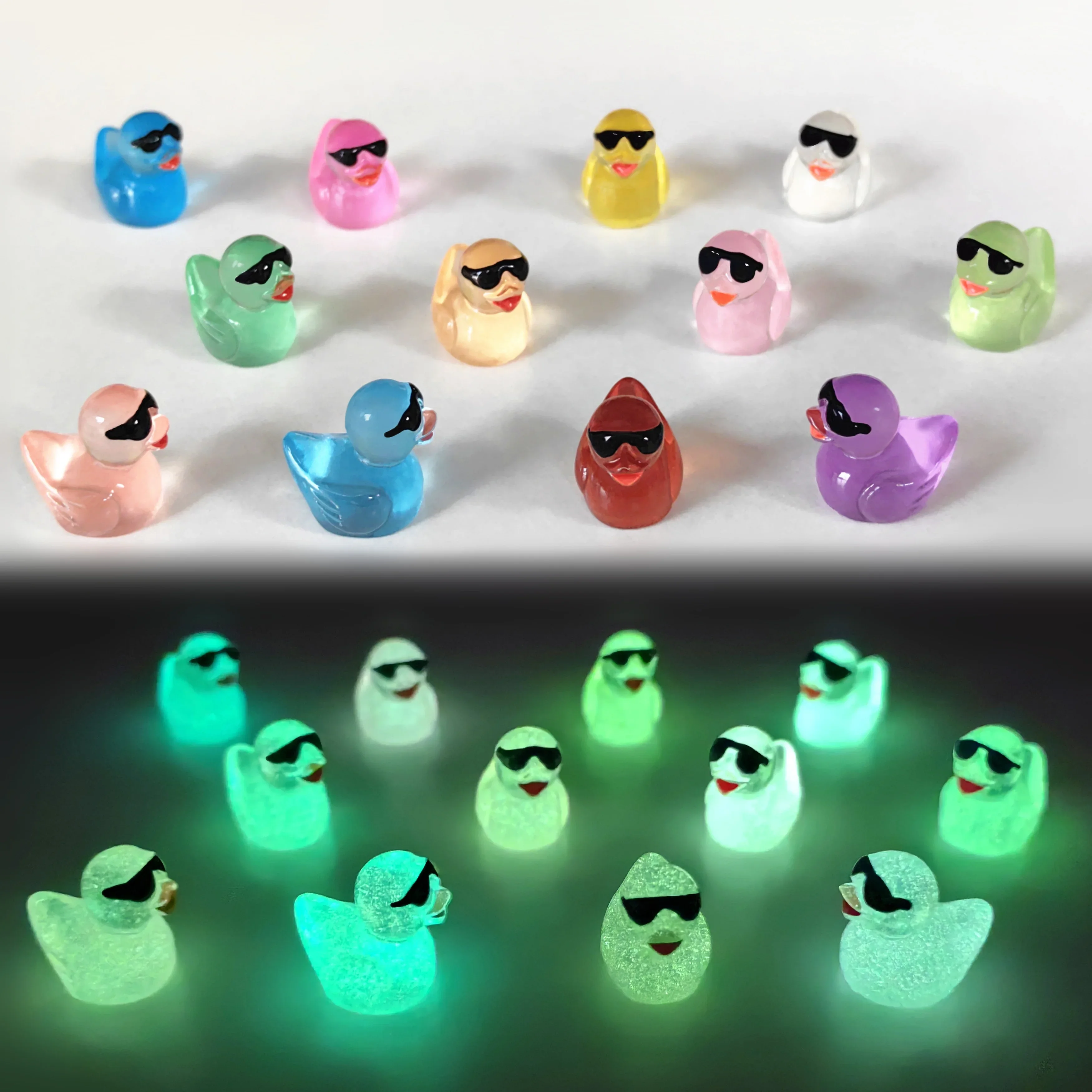 50/100pcs, Luminous Mini Resin Duck With Sunglasses, Mini Resin Duck Bulk Duck Set, For Outdoor Potted Micro Decor Holiday Decor