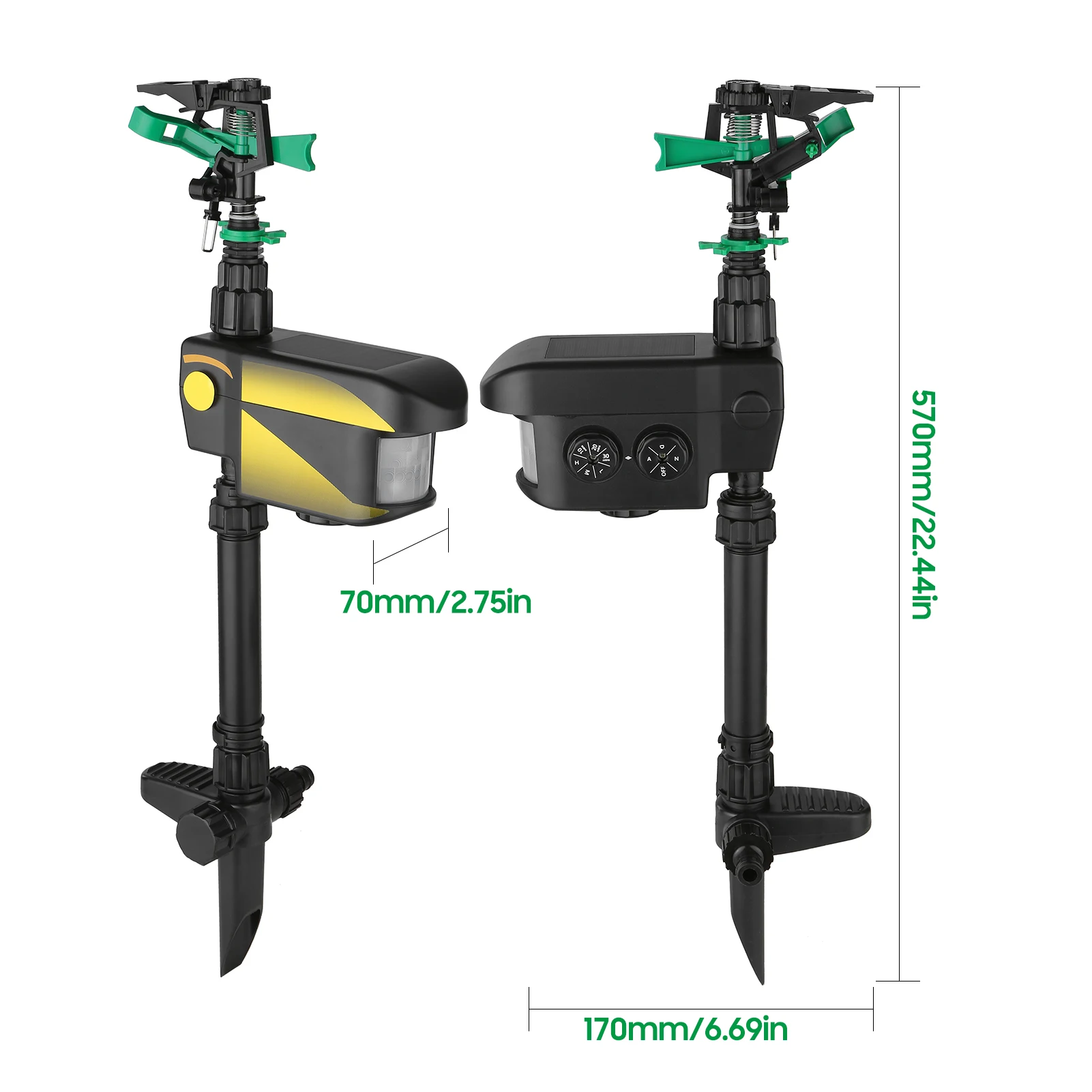 Solar Power Motion-Activated Sprinkler Animal Repeller with Modes Adjustable Spray Angle & Sprinkle Distance for Garden Farm
