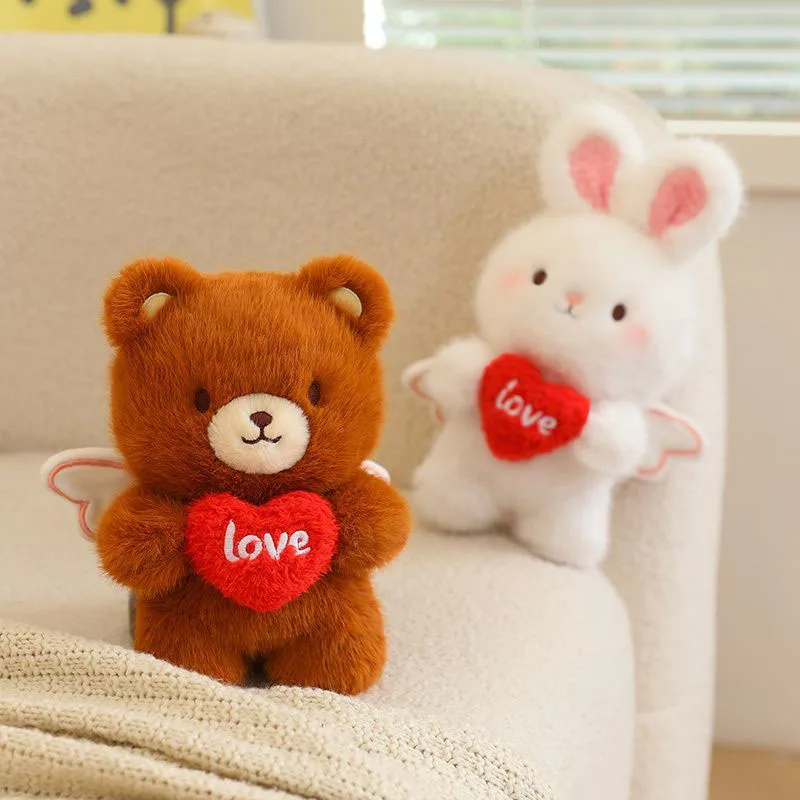 Lindos Osos y Conejitos de Peluche con Corazón, Animales de Peluche Suaves y Esponjosos para Regalos del Día de San Valentín y Decoración del Hogar, Kawaii