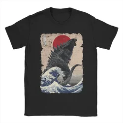 Men Crew Neck Pure Cotton T Shirts Short Sleeve Tees  Unique Japanese Godzillaed Great Wave T-Shirt  4XL 5XL Clothes tshirt