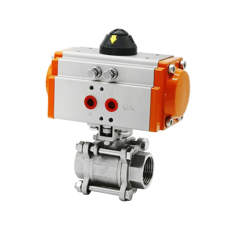 DN25 High Platform Pneumatic Ball Valve Three Piece 304 Stainless Steel Double Acting Cylinder High temperature resistant