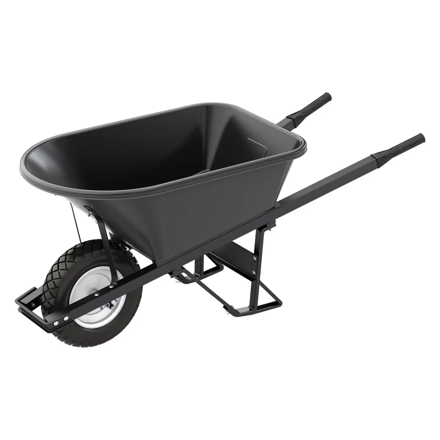 Bon 28 910 Premium Contractor Grade Poly-Tray Single Wheel Wheelbarrow With Steel Handle And Flat Free Tire, 5-3/4 Cubic Feet