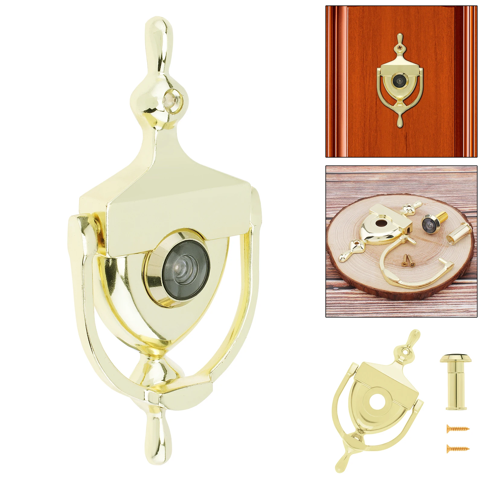 

6 Inch Gold Knocker for 1.38 inch to 1.97 inch Door Thickness Wood Steel Doors Zinc Alloy Security Peep Holes Door Handle