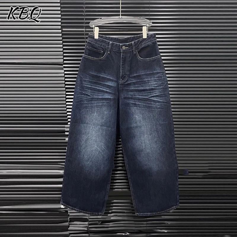 KBQ الصلبة تقسم جيوب السراويل فضفاضة للنساء عالية الخصر مزاجه المرقعة زر بناطيل كاجوال أنثى الاسلوب المناسب جديد #1