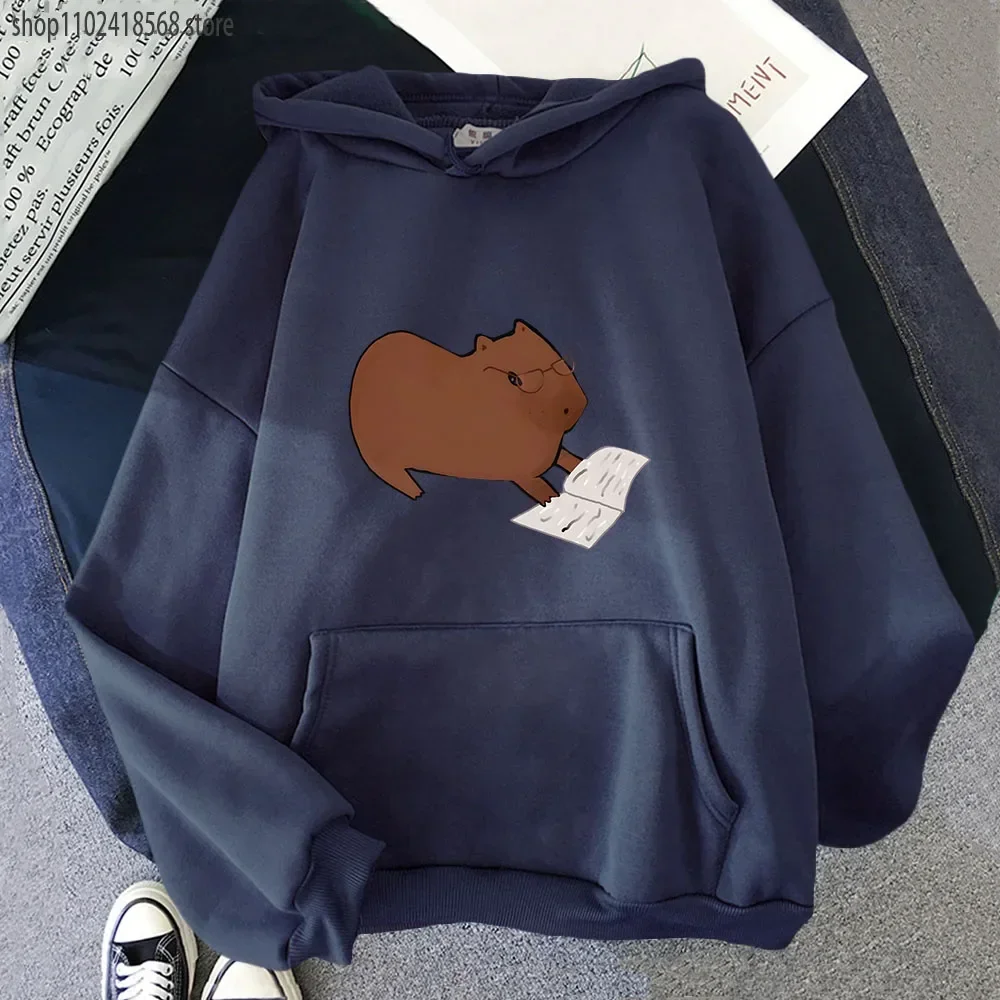 Capybara Hoodies Very Cute Studious Sweatshirt Kawaii  Mens Clothing Y2k Hoodie Pullover Long Sleeves Tops Winter Clothes Women