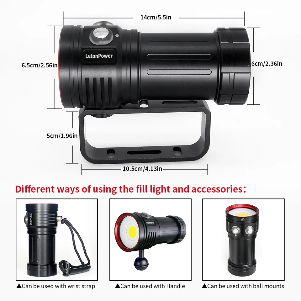 Imagem -05 - Letonpower-lanterna de Mergulho Impermeável Iluminação Subaquática Tocha para Fotografia Luz de Vídeo 22800lumens 100m