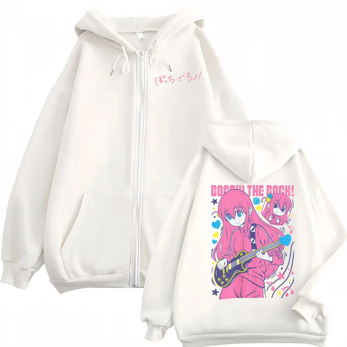 Japan Anime Bocchi The Rock Graphic Zipper Hoodie Harajuku Cartoon Zip Up Hooded Sweatshirts Men Women Casual Fashion Pullovers