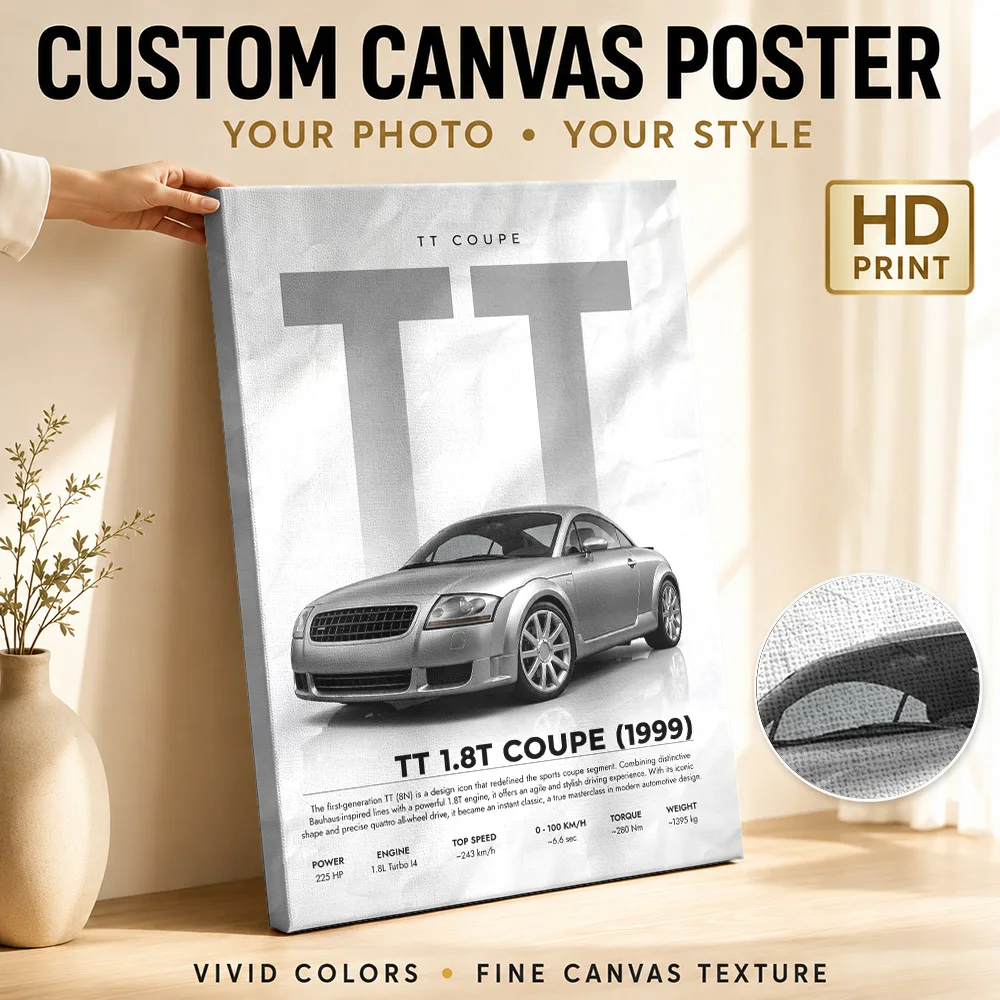 Sleek German TT 1.8T Coupe Canvas Print Poster Personalized Photo Dynamic Illustration Style Wall Art Garage Decor Driver Gift