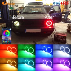 For Volkswagen VW Golf Mk1 Mk2 GTI RF Remote Bluetooth-Compatible APP Multi-Color Ultra Bright RGB LED Angel Eyes Kit Halo Rings
