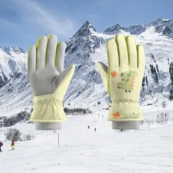 Winter Children Outdoor Skiing Gloves Fleece Thermal Kids Gloves Waterproof Windproof Baby Full Finger Mittens For 4-7 Years Old