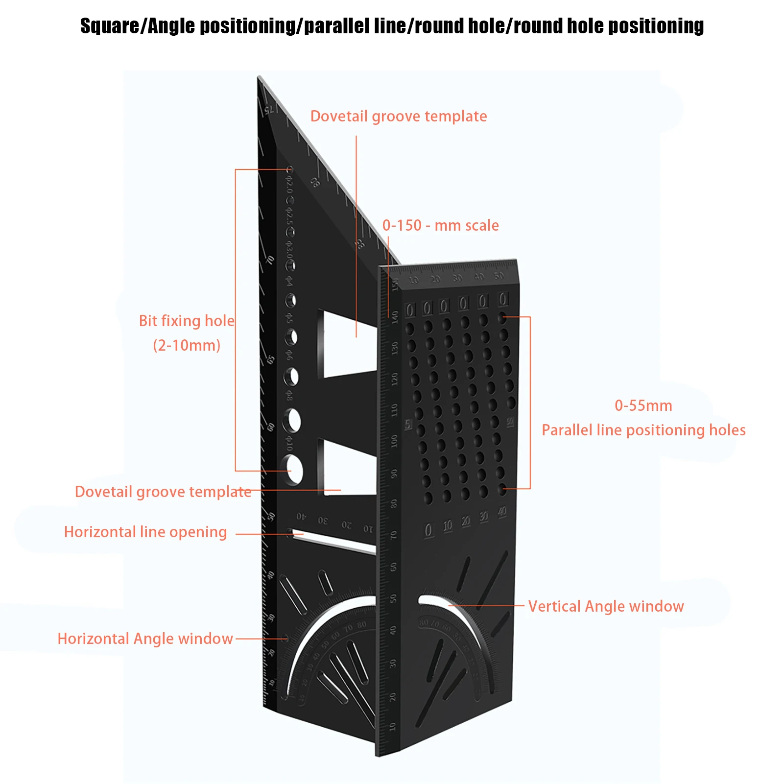 New Carpenter Line Square Measuring Ruler 45 Degree Line Ruler Woodworking Scribe Mark Line Gauge T-Type Ruler