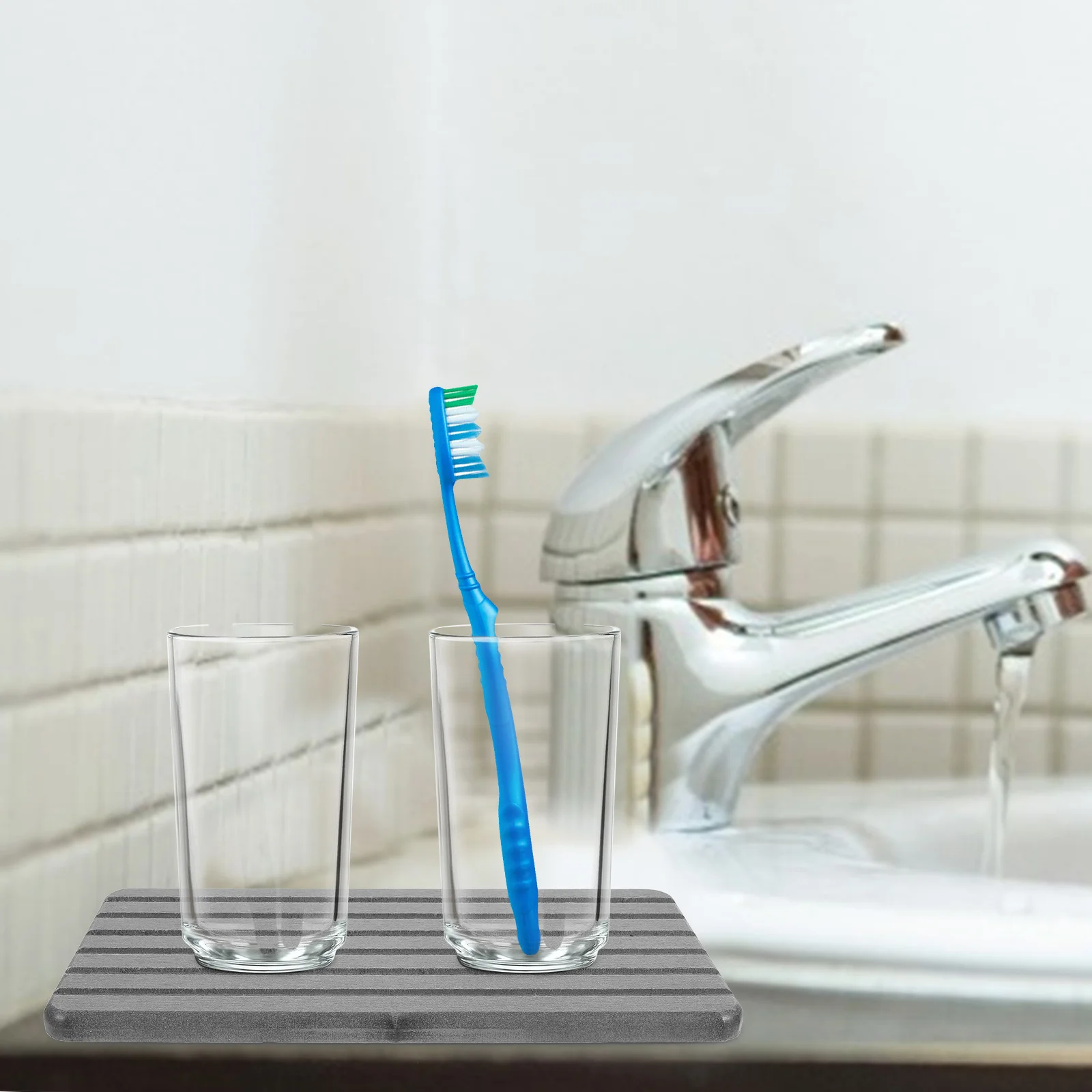 

4pcs Diatom Mud Coasters 21x10cm Deep Gray Bathroom Countertop Sink Soap Holder Mats Absorbent Drink Coasters For Kitchen Shower