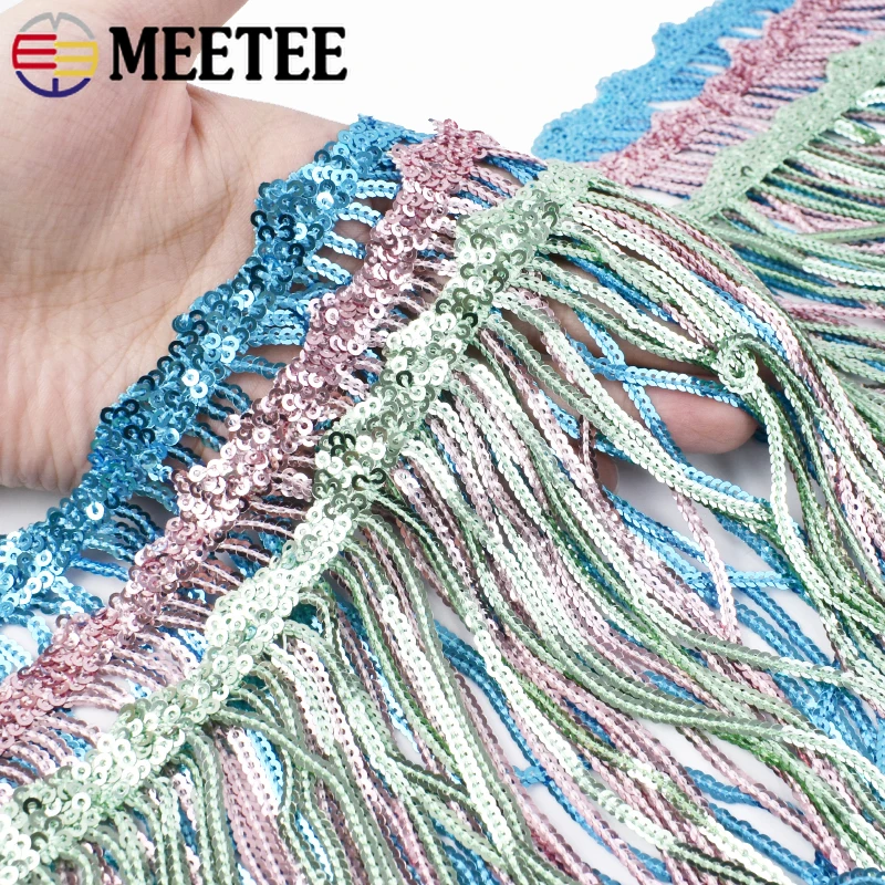 1-5Yards 17cm Metee Fringe Tassel Lace Ribbon Sequin Trims Colored For Dress Clothes Decorative Crafts Clothing Accessories