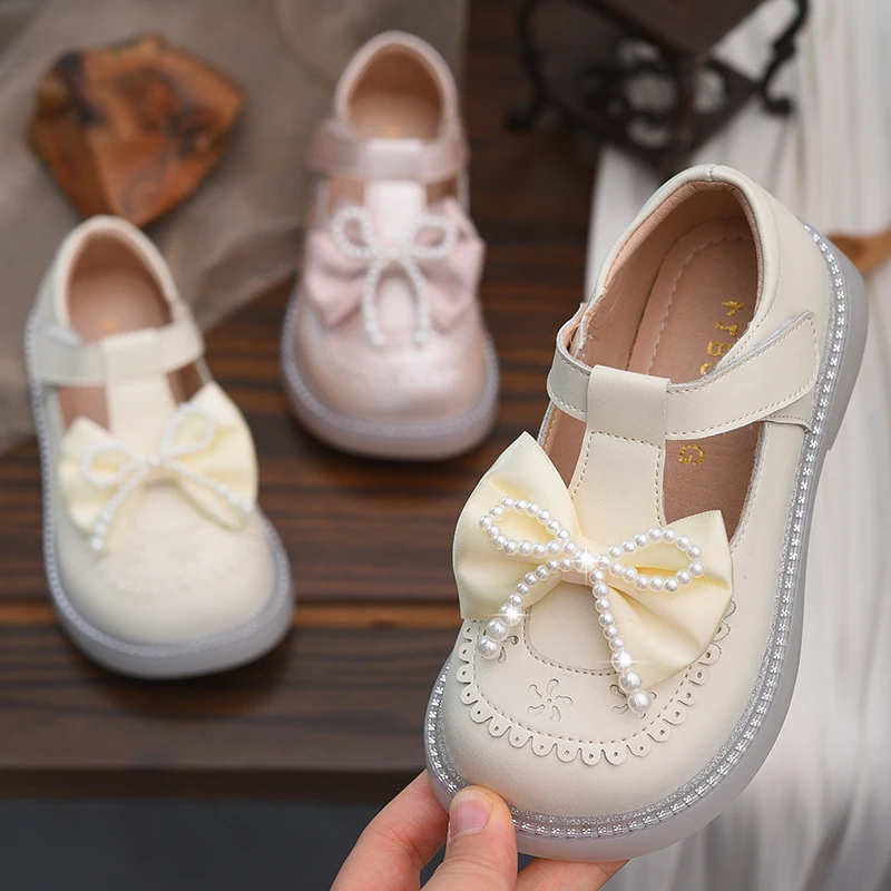 

Girls' shoes, children's small leather shoes, 2025 new spring and autumn children's shoes, little girls' bow princess shoes, sof