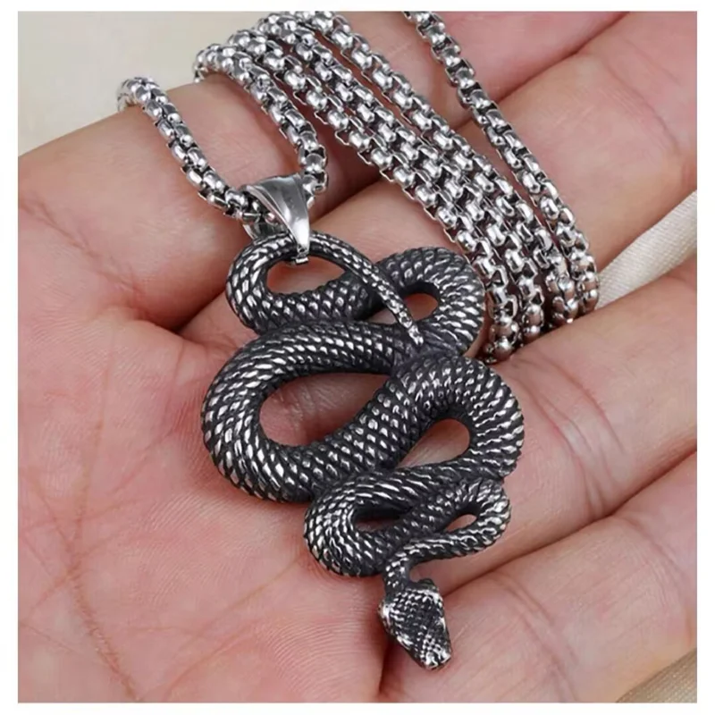 Fashion Retro Gothic Snake Pendant Keychain Punk Stainless Steel Cool Necklace for Men Women Hip Hop Personality arcane Jewelry