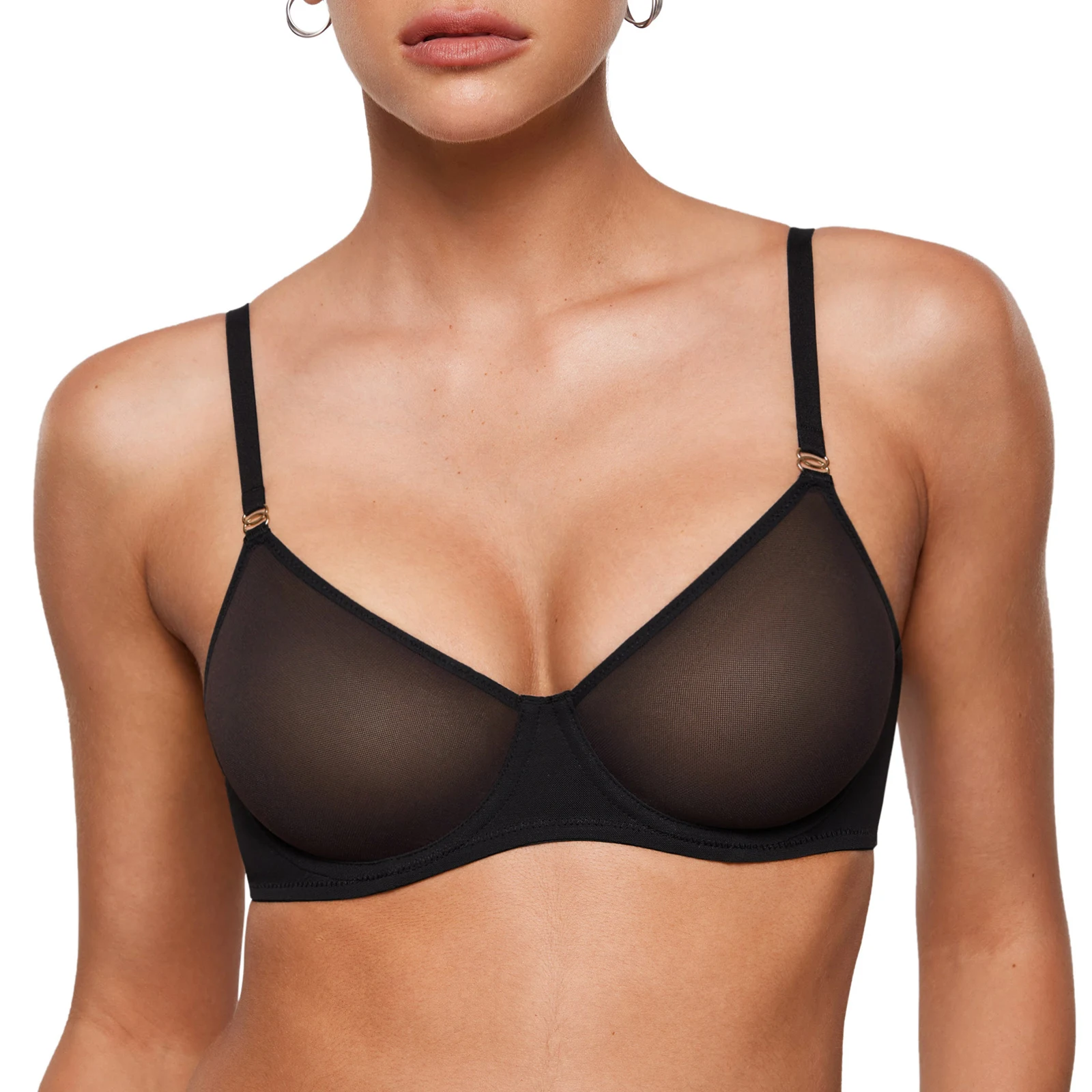 

Women's Sexy Sheer Balconette Bra Mesh Unlined Underwire See Through Transparent Demi Bras