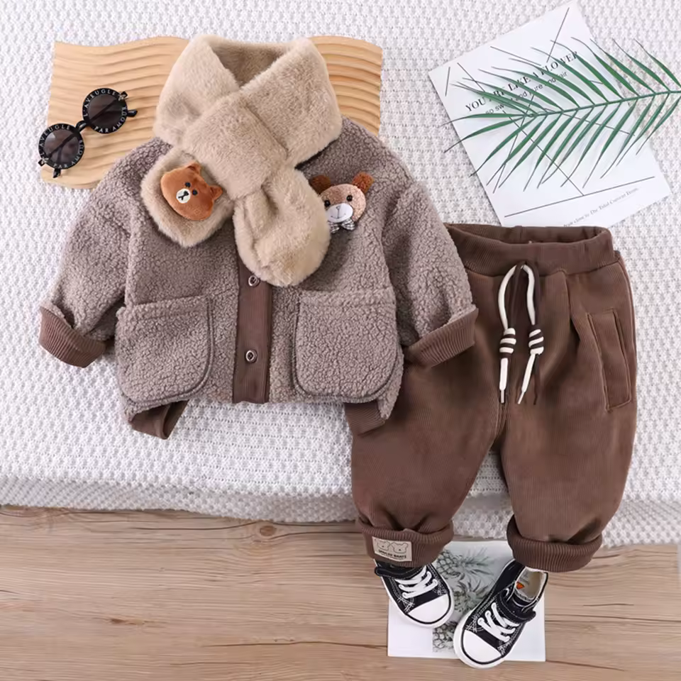 Children Clothing Set Kids Boy Girl Clothes Outfits Winter Warm Long Sleeve Top+Warm Pants 2PCS/Set Kids Toddler Warm Clothes