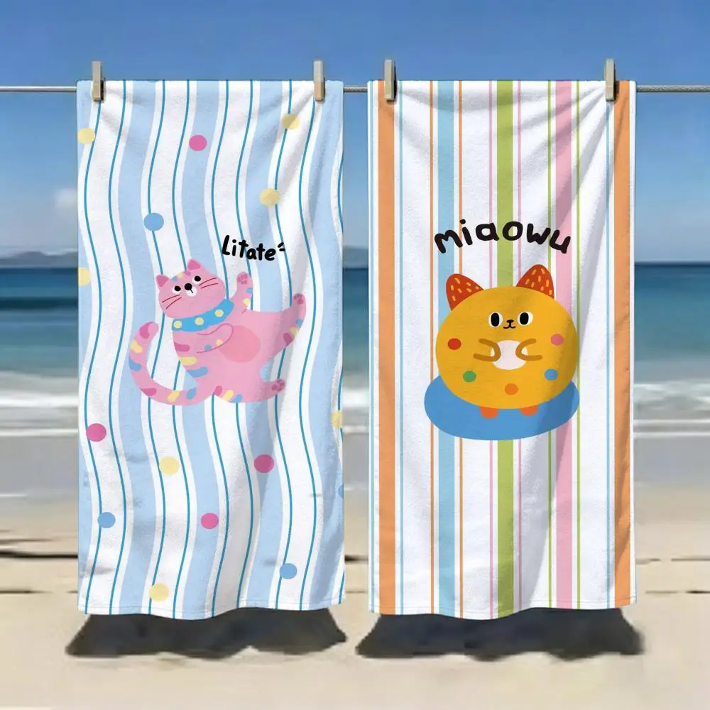 Cartoon Cute Striped Kitty Daily Towel Microfiber soft Beach Towel for Travel Fitness Sauna Bathing Camping