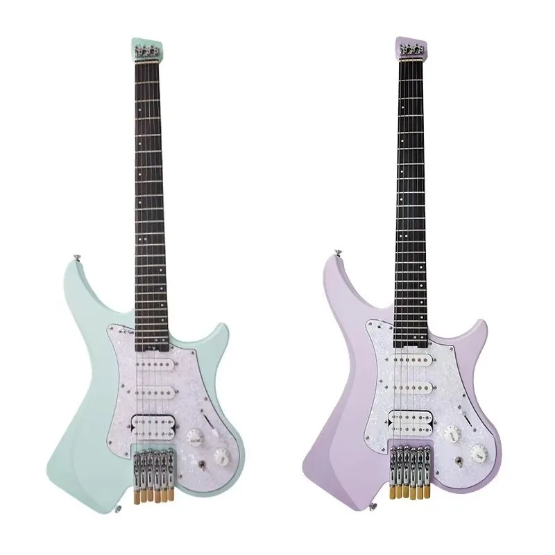 Custom Headless Electric Guitar 6 String Solid Body S-S-H Pickup Mahogany Body Maple Neck Guitar pickguard