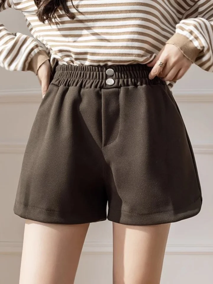

Women's Woolen ort Pants High Waist Wide Leg A-Line Casual Trousers Elastic Waist Slimming plus Size Spring Autumn