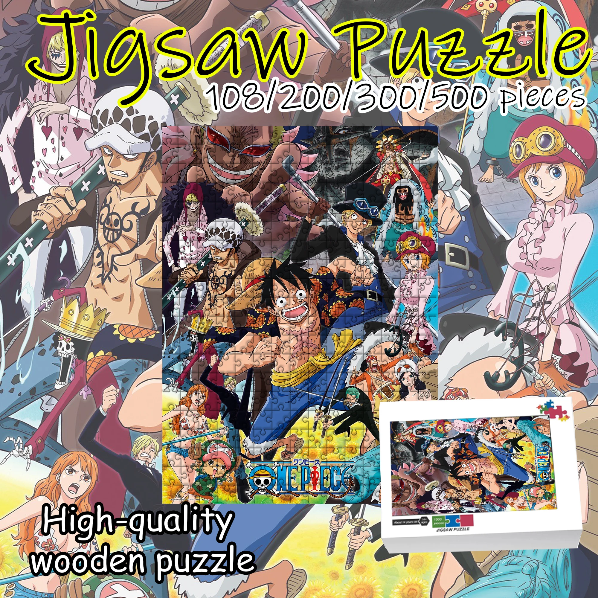

Деревянный пазл One Piece с Луффи, Зоро, Нами, Чоппером, 108/200/300/500/1000 деталей, высокое качество, подарок на день рождения, веселое развлечение