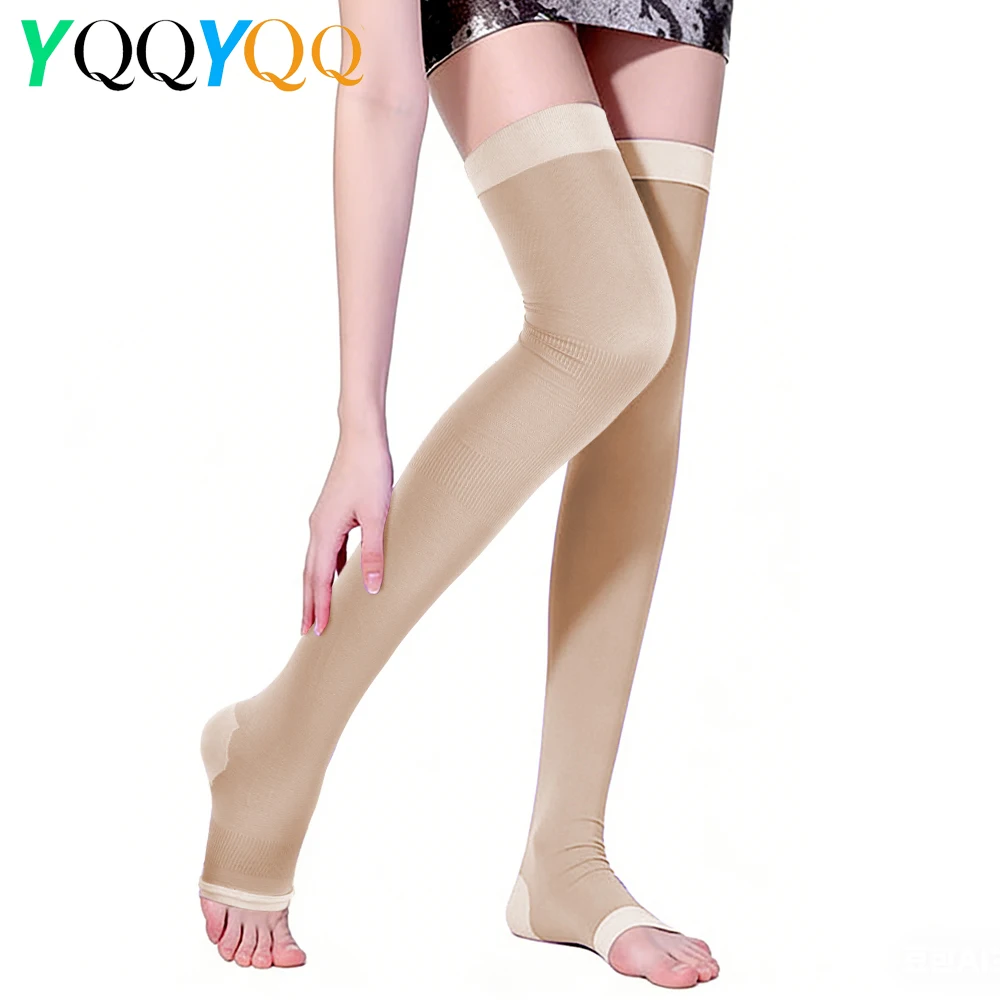 1Pair Compression Thigh High Stockings for Women, Sheer Leggings with Toe Socks, Elastic & Non-Slip, Daily Wear