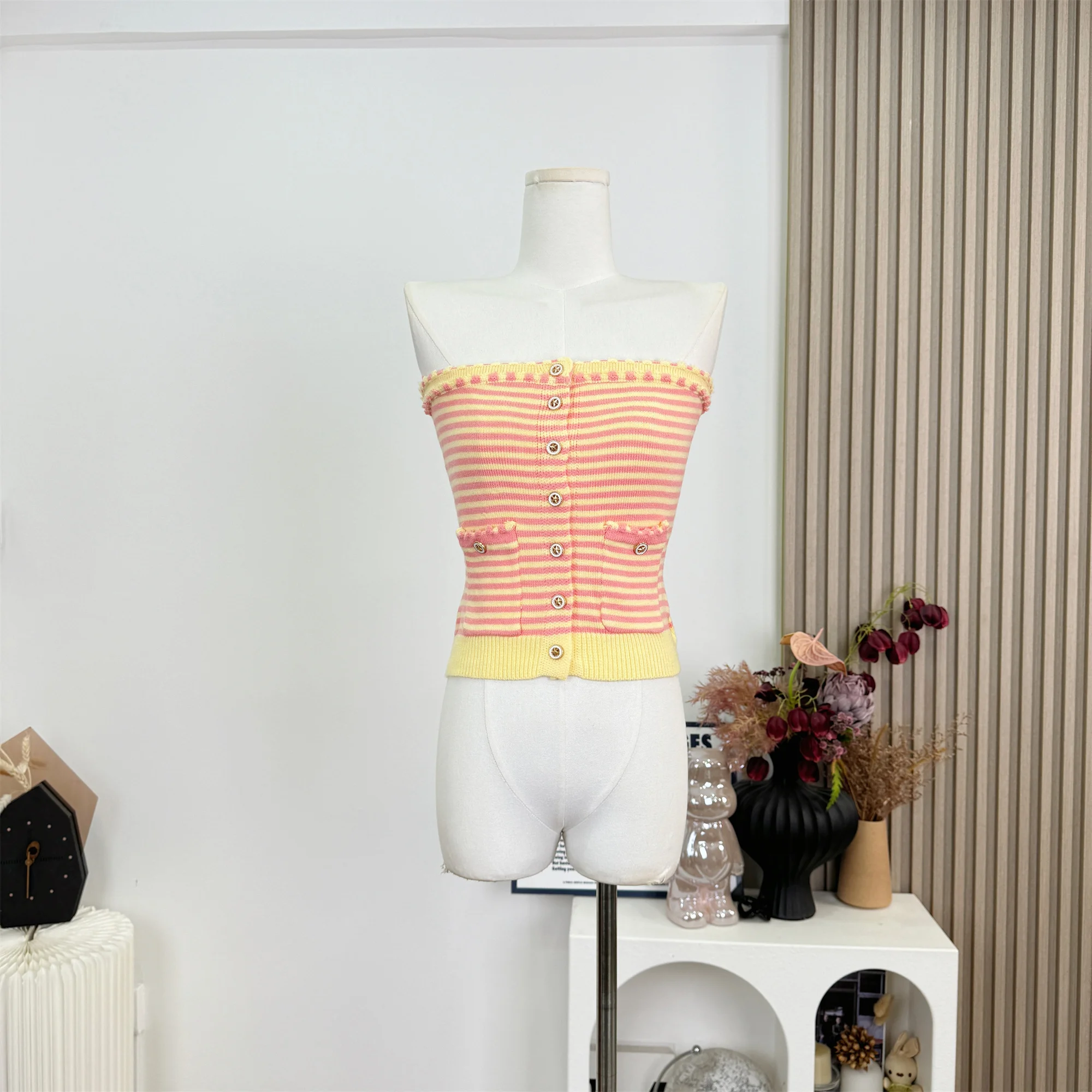 

Tube Top Knitted Vest Women's Short Sleeveless Striped Top