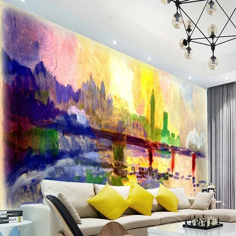 Custom Nordic Landscape Oil Painting Wallpaper, Colorful Wall Murals for Living Room, Bedroom, TV Backdrop, Home Decor Painting