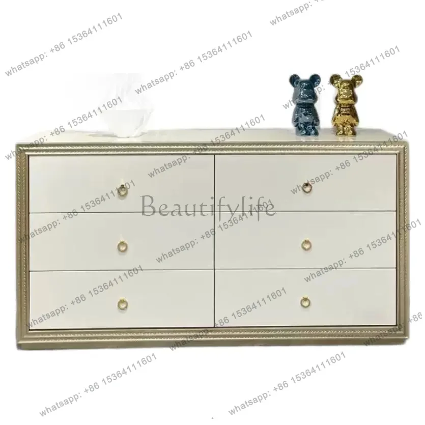 

American light luxury door cabinet solid wood carving flower champagne gold TV storage decorative cabinet