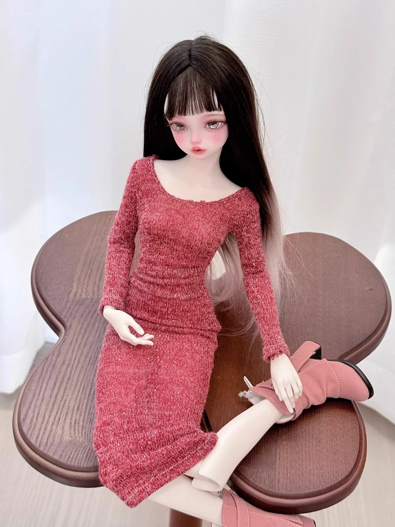 Vestiti per bambole bjd adatti per accessori per bambole con gonna avvolgente aderente a maniche lunghe 1/4 di grandi dimensioni 1/4