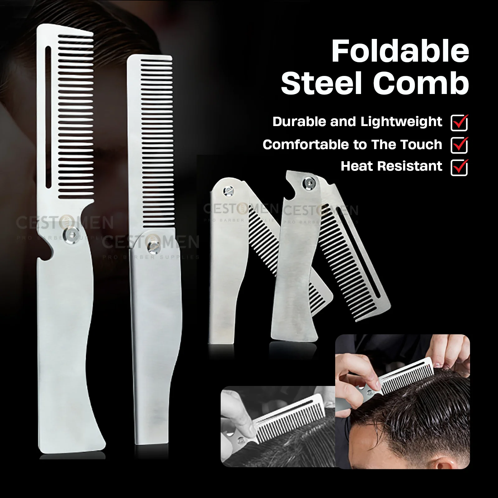 

NEW Style Stainless Steel Folding Comb Professional Men's Clipper Comb Barbershop Oil Head Comb Beard Styling Barber Accessories