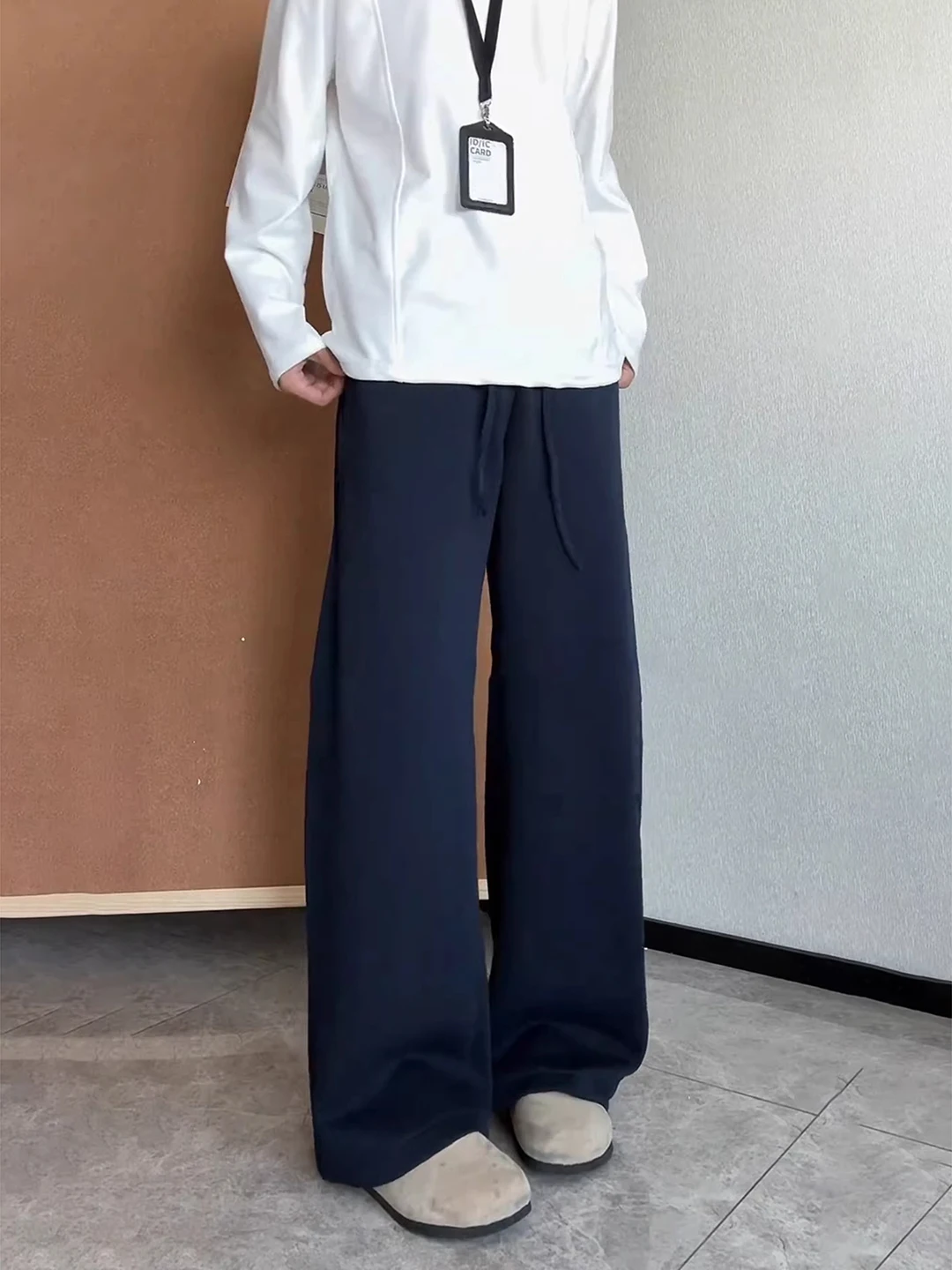 

Tall Men's Fleece Lined Wide Leg Pants Winter Straight Cut Casual Trousers Youth Sports Leisure Bootcut Trousers