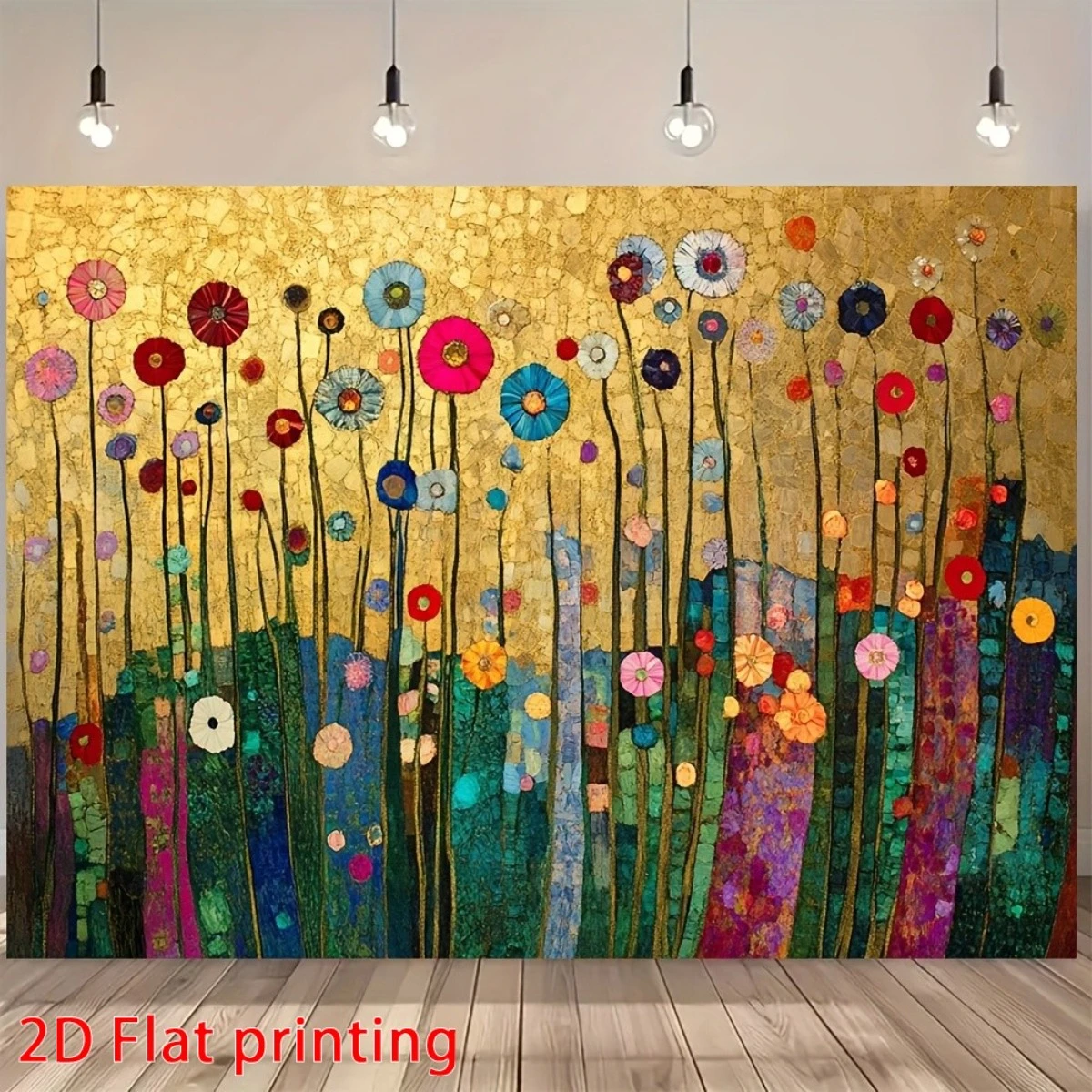 1pc Bohemian Stained Glass Flower Field Wall Art Tapestry, 2D Flat Print Golden Floral Home Decor for Living Room Bedroom