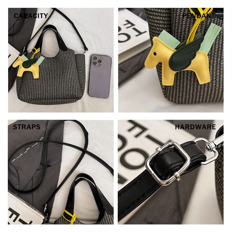 Zeyph  Simple French Woven Tote Bucket Bag Cute Accessory Crossbody Bag Commuter Designer Style