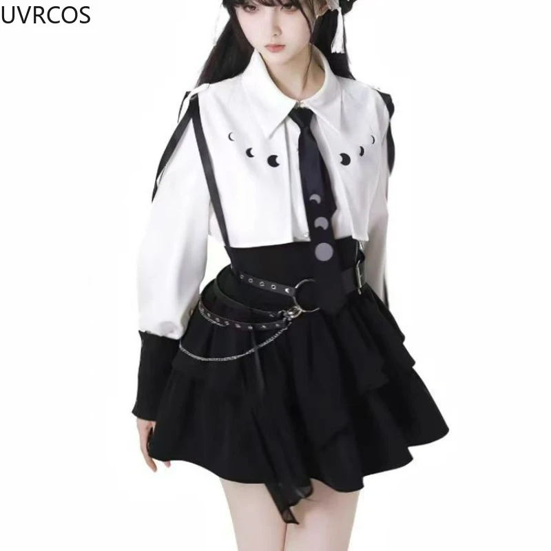 Y2k Aesthetic Lolita Style 2 Piece Sets Women Vintage Gothic Shirts Slim Mini Pleated Skirts Female Japanese Fashion Skirt Suit image 6