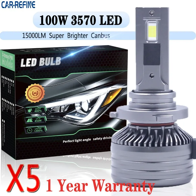 X5 100W 15000LM CSP 3570 LED Headlight Bulb Canbus EMC 6000K H7 H4 H11 9005 HB3 9006 HB4 H1 H3 9012 Car LED Fog Light