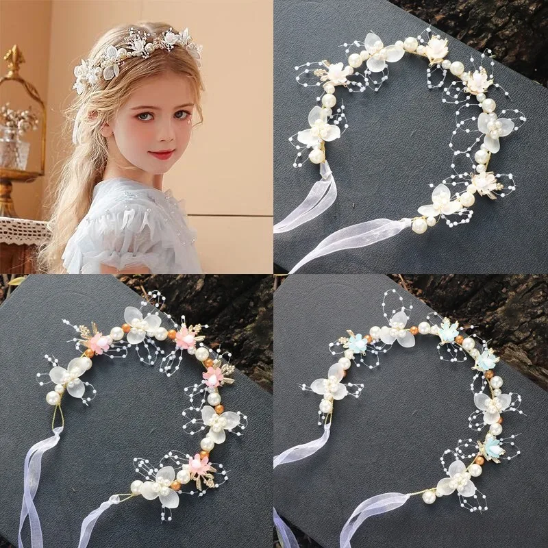 

Children's Day Pearl Hairband Girl Performance Sweet Accessories Korean Version Super Immortal New Ribbon Flower Gift