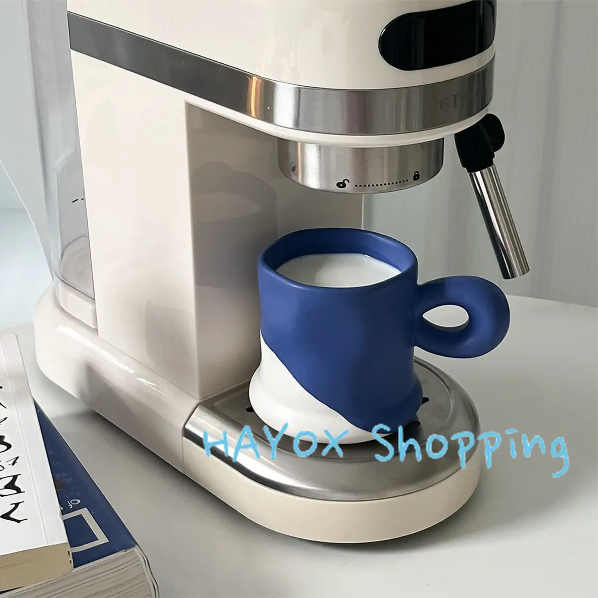 Nordic Color Blocking Ceramic Mug Klein Blue Cream Glass Creative Afternoon Tea Office Drinking Coffee Breakfast Oatmeal Cup