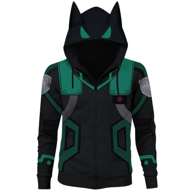 Chaqueta My Hero Academia para niños, Sudadera con capucha MHA, Izuku Midoriya Deku Ears, disfraz de Cosplay, abrigo de Halloween con capucha de Anime para hombre